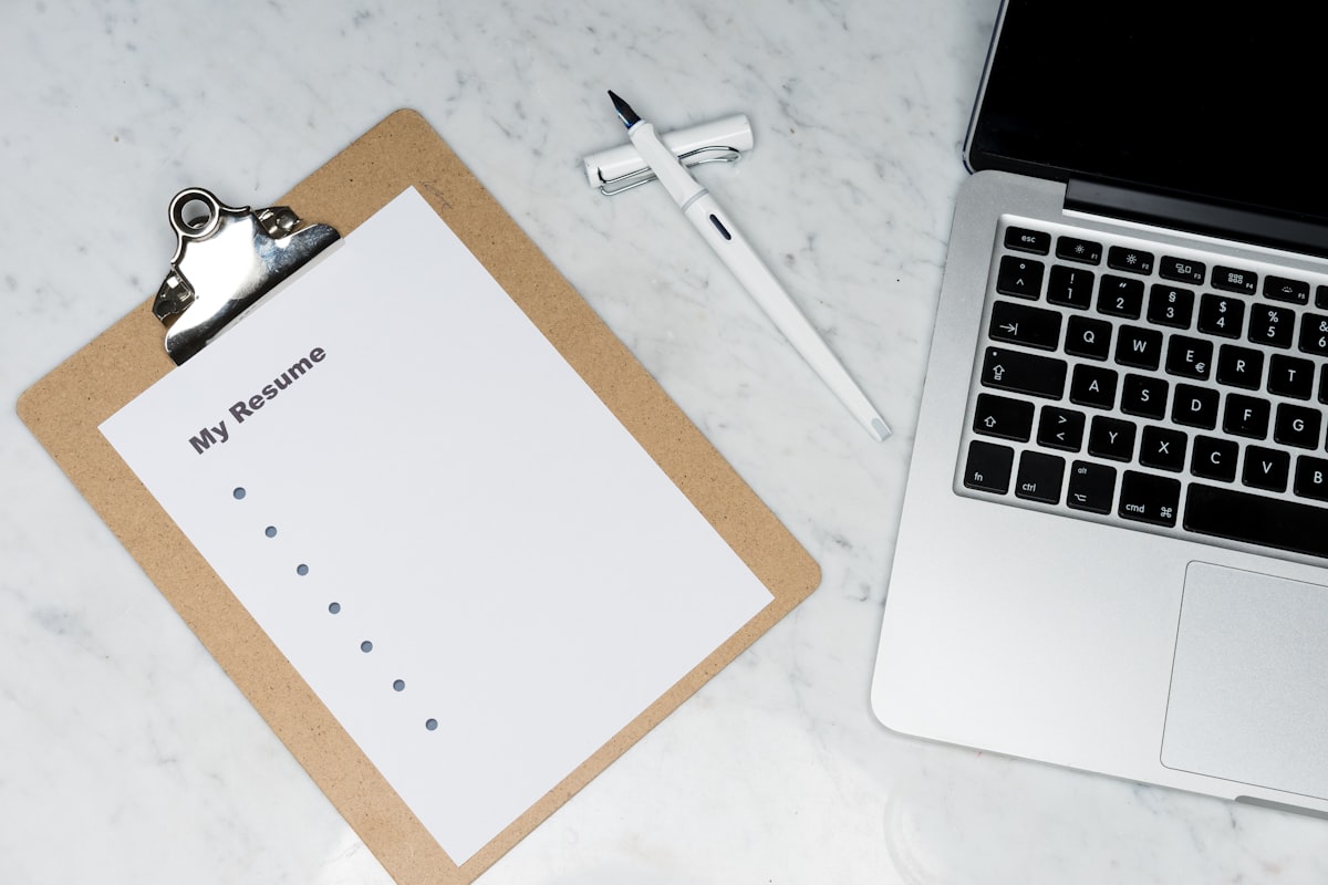 Organised desk workspace — placeholder stock photo